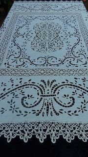   Hand Wrought Cutwork & Lace Linen Tablecloth Square 58 x 51 damage