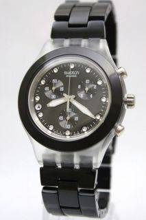 New Swatch Full Blooded Night Black Chronograph Date Watch 43mm 