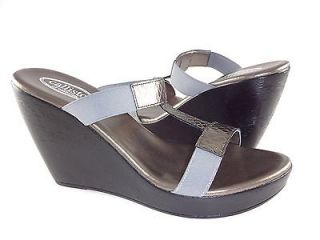   DOLLIE Womens Shoes Grey Elastic Wedge T Strap Sandals US Size 8