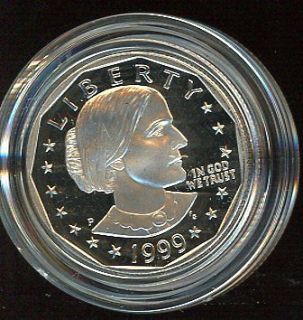1999 P Susan B. Anthony Dollar PROOF Coin & Case   JB917