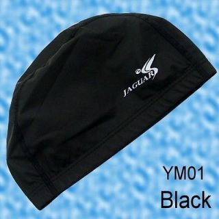   Black Polyester Swimming Swim Bathing Hat Fabric PU Coating Cap YM01