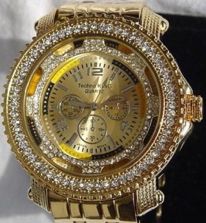  OUT HIP HOP DIAMONDS GOLD TONE BAND 50 CENTS TECHNO KING WATCH NEW 777