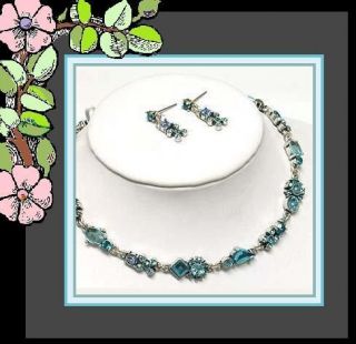 Something Blue Tennis Necklace Set Bridal Bridesmaid Wedding Jewelry 