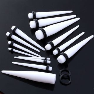   Acrylic White Straight Ear Taper Expanders Kit Plug Stretcher Tunnel