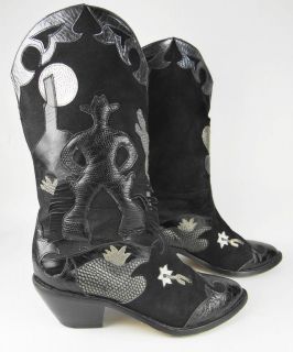   ZALO Black Leather Desert Cowboy ~Western Tall Boots Heels Suede 6 M