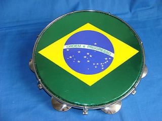 10 BRAZILIAN HANDMADE PANDEIRO BRASIL FLAG HEAD GREEN BODY TAMBOURINE 