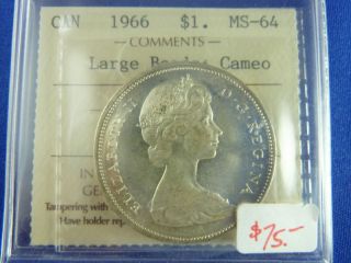 1966 L.B Cameo Canadian Silver Dollar ICCS Graded MS 64 OC17
