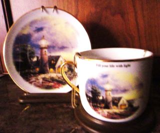 Thomas Kinkade A Light in the Storm Cup & Saucer w/ Stand Teleflora