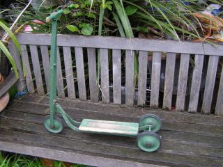 RARE ANTIQUE STEEL WOODEN HANDLES & STAND TOY SCOOTER