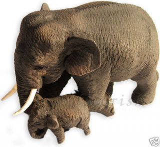 Carved TEAK Wooden THAI ELEPHANT Model MOM & BABY LARGE