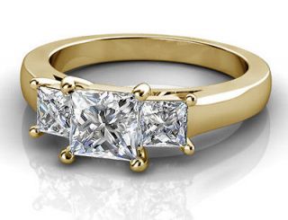   Princess Cut DIAMOND ENGAGEMENT RING CERTIFIED 3 Stone 14k Gold