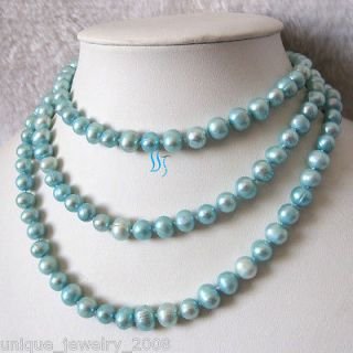 48 8 9mm Turquoise Blue Freshwater Pearl Strand Necklace