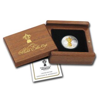   2011 WEBB ELLIS CUP COIN SILVER PROOF COIN WITH 24 CARAT GOLD GILDING