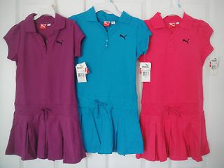 PUMA NWT Girls Polo Tennis Dress Pique S M L XL 7 8 10 12 14 16 Pink 