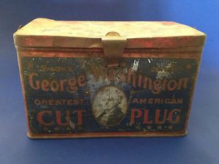   antique George Washington Cut Plug Tobacco chew smoke tin   1920s