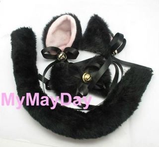 Black Cat Ear Tail Bow Tie Hair Clip Cosplay Costumes LOLITA Cute 