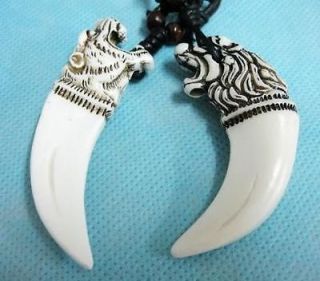 16PCS Yak Bone Lion&Tiger Tooth Mans goth Necklace&Penda​nt magial