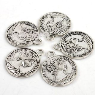 Bulk 100pcs Alloy Tibetan Silver Coin Charms Jewellery Pendant 28x24mm 