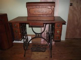 Antique Domestic Treadle sewing machine+cabine​t+base+accesso​ries 