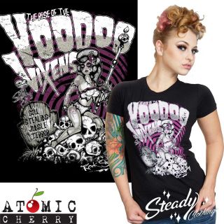   Voodoo Vixen T Shirt Rockabilly Punk Tattoo Pin Up Skull Retro