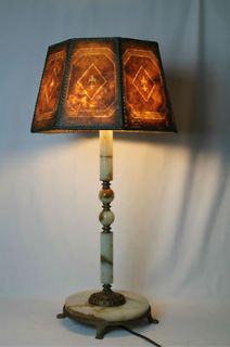 Arts and Craft Mica Shade Lamp with Center Column Onyx Base,Turn of 