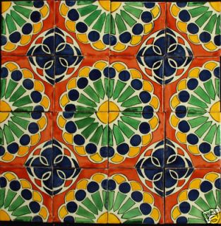 W169   16 Ceramic 4x4 Mexican Talvera Handmade Tile