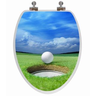   Golfing Motif 3D Image Custom Toilet Seat W/ Chrome Hinges Elongated