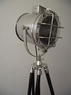 FLOOR SEARCHLIGHT WITH BLACK WOODEN TRIPOD STAND LAMP WITH WIRING