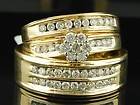   Yellow Gold Diamond Engagement Ring Wedding Band Trio Bridal Set