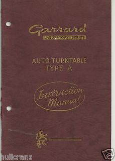 Garrard Type A vintage Auto Turntable Instruction Manual