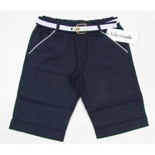 TUTTO PICCOLO Golf set bermuda shorts+belt marine navy linen baby 