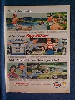 1963 Humble Oil Enco Ad ~ Summertime   New Uniflo Oil Can & Gas 
