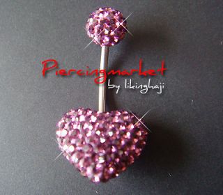 Heart LOVE AMETHYST Belly Navel Button Ring Bar Body Piercing JEWELRY 