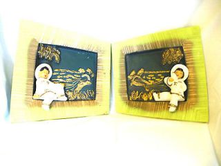   Oriental Chalk Ware Plaques 1953 Universal Statuary Co Chicago