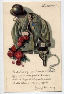 R1808 WW1 WAR LOAN ITALY SOLDIERS JACKET BY MAUZAN ADVERT POSTCARD
