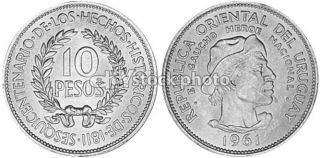 Uruguay 10 Pesos, 1961, Sesquicentennial of Revolution Against Spain 