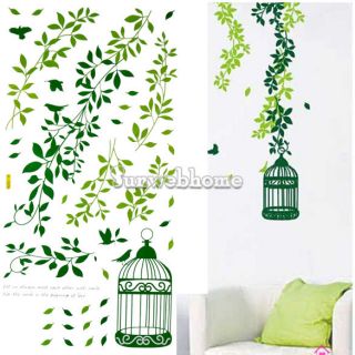 Decorative Adhesive Birdcage Vines Wall Stickers For Room TV 