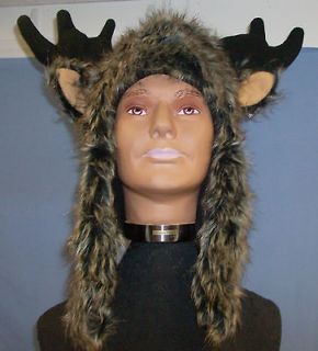 Moose Hat Faux Fur Hood Mascot Animal Deer Buck Costume Adult (186)