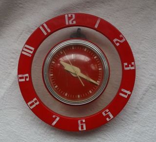 COOL Mid Century Modern SPACE AGE GE Telechron Red Wall Clock WORKING