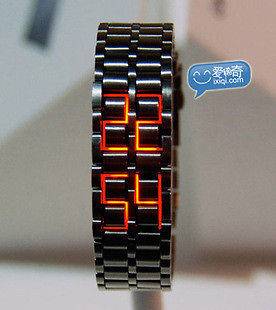 Cool Black Digital Lava Wrist Watch Iron Metal Red LED Samurai Mens 
