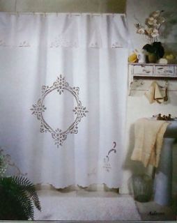   Vintage Cotton Battenburg Lace Shower Curtain with Hooks~White~Elegant
