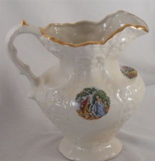 Vtg Colonial Victorian Transfer Pitcher for Washstand, Gold Trim, 1868 