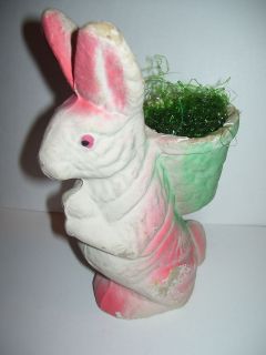 Vintage Paper Mache Pulp Type Easter Bunny Candy Container