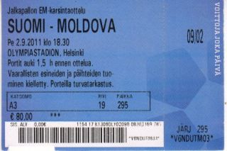 UEFA EURO 2012 Qualifiers Finland Moldova Ticket