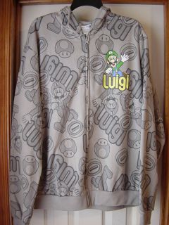 NWT Mens Gray Super Mario (LUIGI) Zippered Hoodie Sizes M, LG, XL