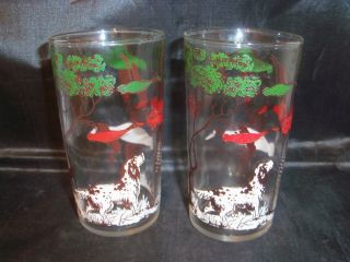 Pair Of Vintage Hi Ball 8 oz Drinking Glasses Hunting Dog And Flying 