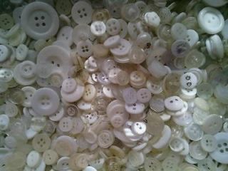 100 BULK WHITE/CREAM/CLEAR VINTAGE BUTTONS for Scrapbooking/card 
