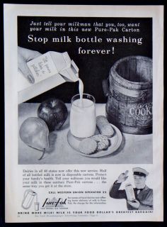 Vintage 1954 Pure Pak Personal Milk Container Magazine Ad