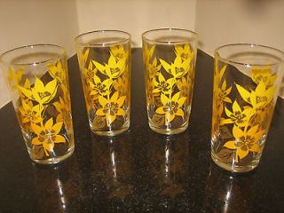 Vintage Yellow Flowers Drinking Glasses Tumbler Retro Set Antique 