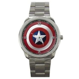 NEW CAPTAIN AMERICA SHIELD LIMITED RARE STAINLESS SPORT METAL WATCH